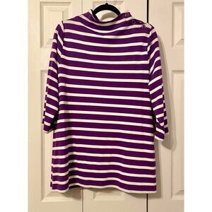 Selection/Ulla Popken Purple White Stripe 3/4 Sleeve Button Shoulder Top 16/18